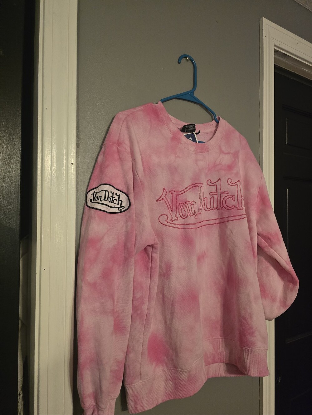 Von Dutch Womrns Pink Tie-Dye Crewneck Sweatshirt
